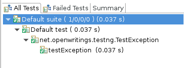 TestNG Exception output