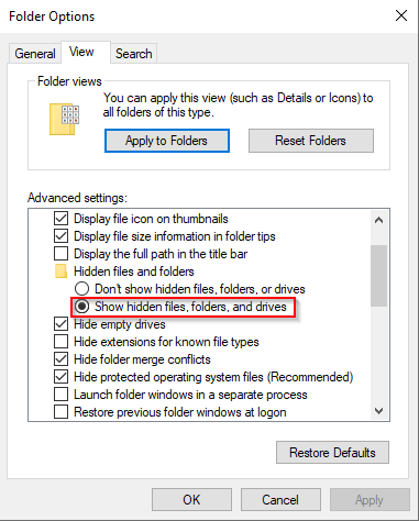 Windows Explorer - Options - View - Show hidden