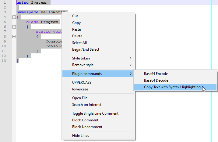 Notepad++ - Copy Text with Syntax Highlighting