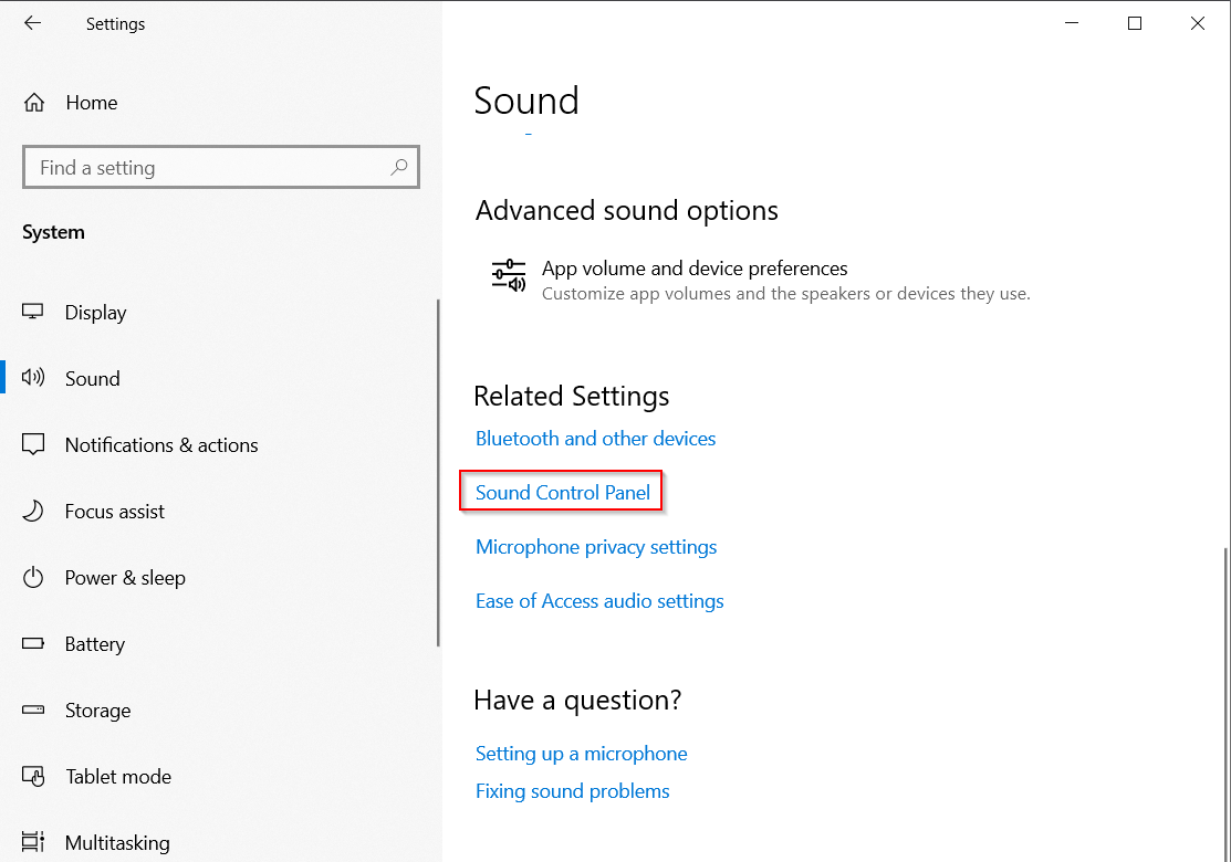 MS Windows - Settings > System > Sound > Sound Control Panel