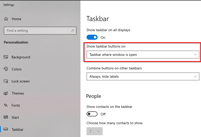 Taskbar button setting - where window is open