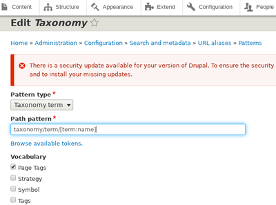 D8 - Show taxonomy term URL pattern path