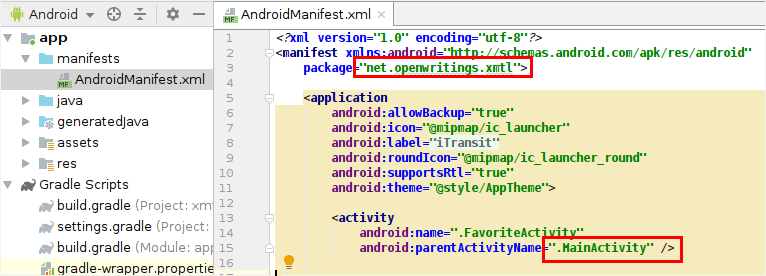 AndroidManifest: Package & Activity