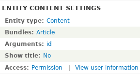 Setting screenshot of entity content settings