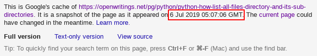 Google cached date