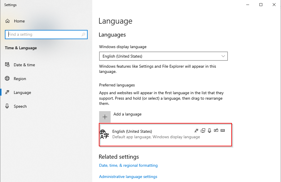 Win 10 - Language settings