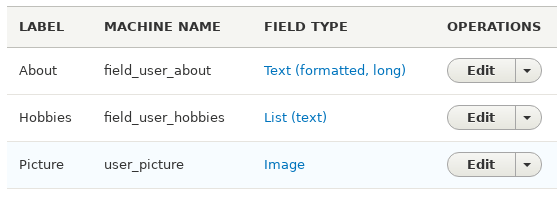 User field setting: Hobbies