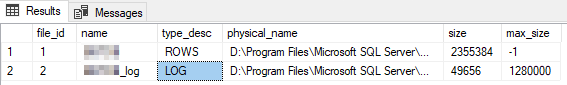 MS SQL - File size SQL - Output