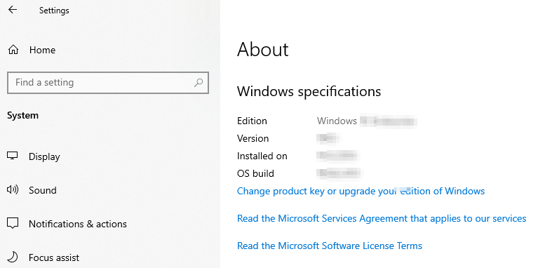 MS Windows 10 version example