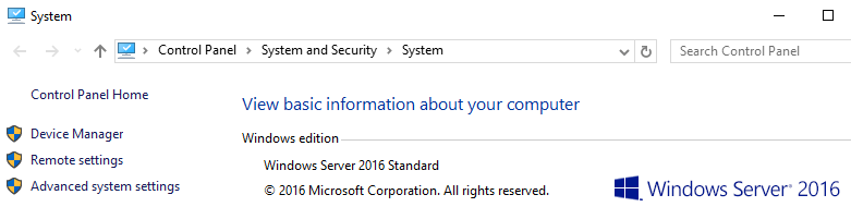 MS Windows Server version example