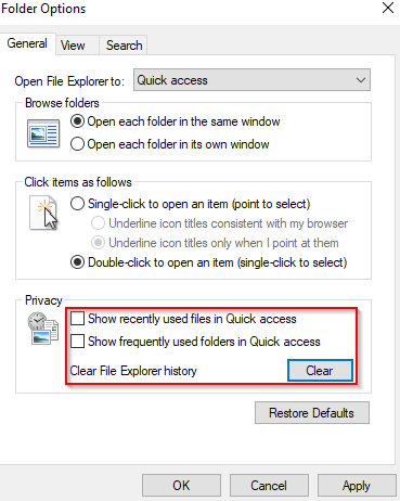 File Explorer - Disable Quick access options