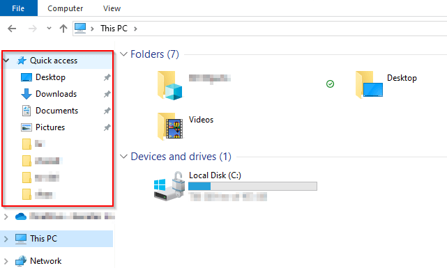 File Explorer - Quick access example