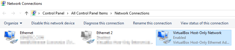 Win 10 - Network Connections - VirtualBox Host-Only Network