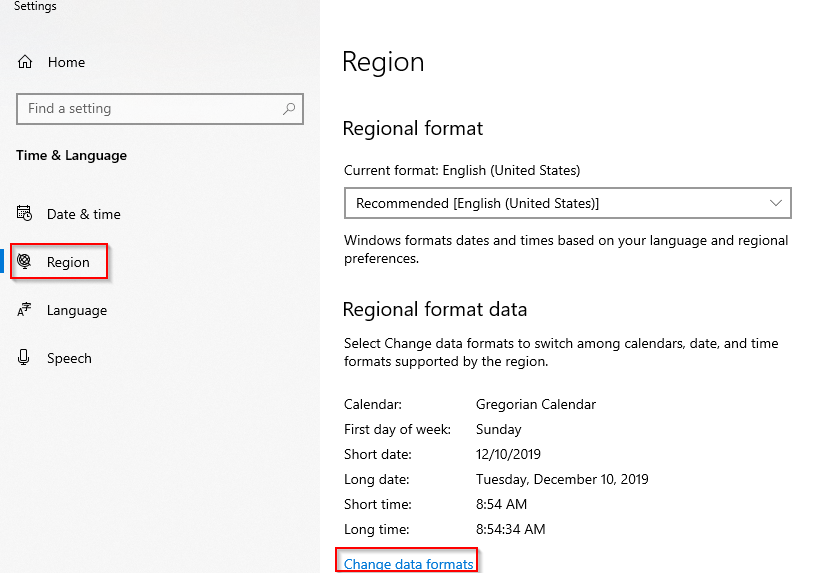 MS Windows - Date & time - Region