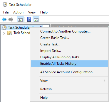 MS Windows - Task Scheduler - Enable All Tasks History
