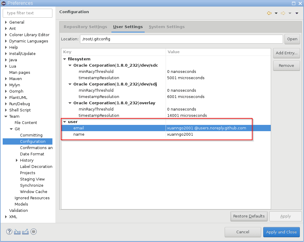 Eclipse - Change default Author and Committer