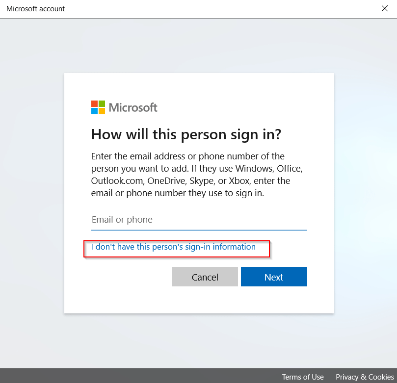 MS Windows - Create a user with non-Microsoft account - 02