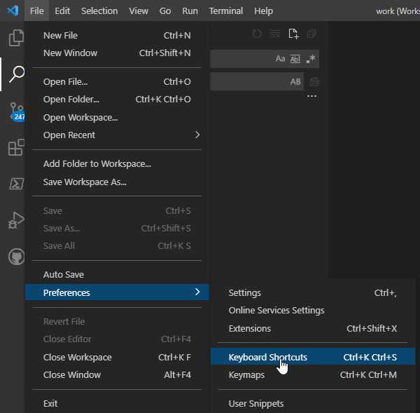 VSCode - File > Preferences > Keyboard Shortcuts