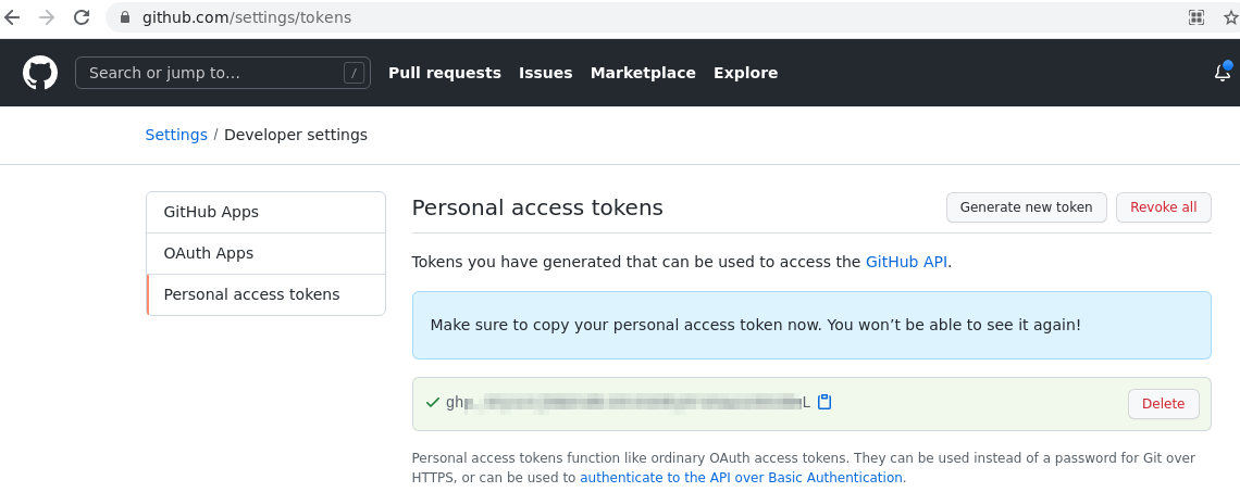 Github - Personal access tokens