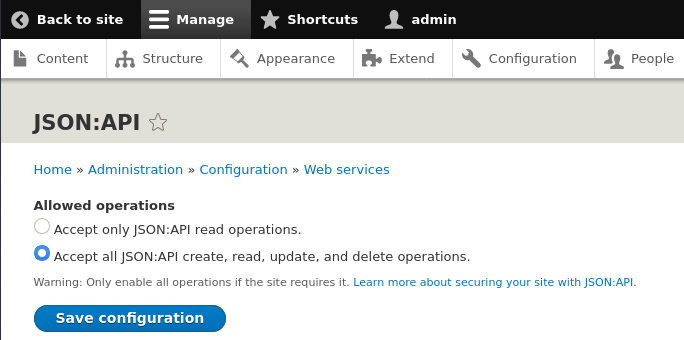 JSON:API - Enable create, read, update and delete operations
