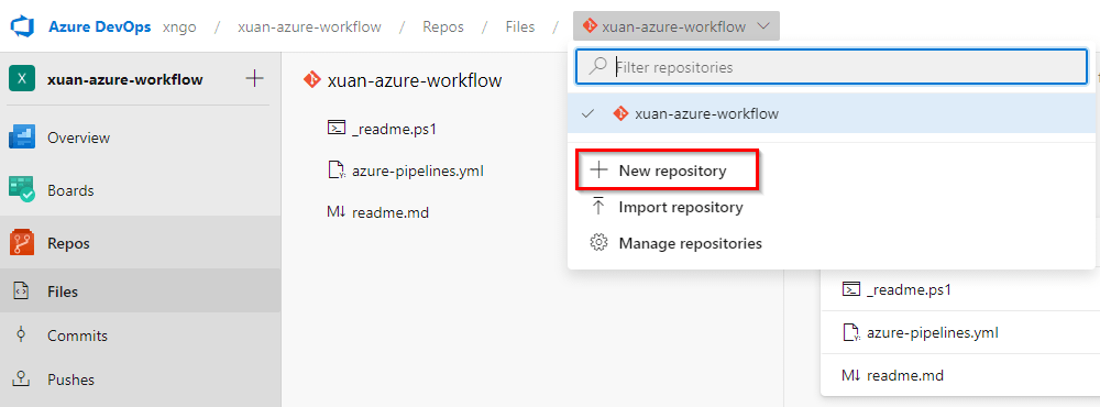 Azure - Create a new git repository